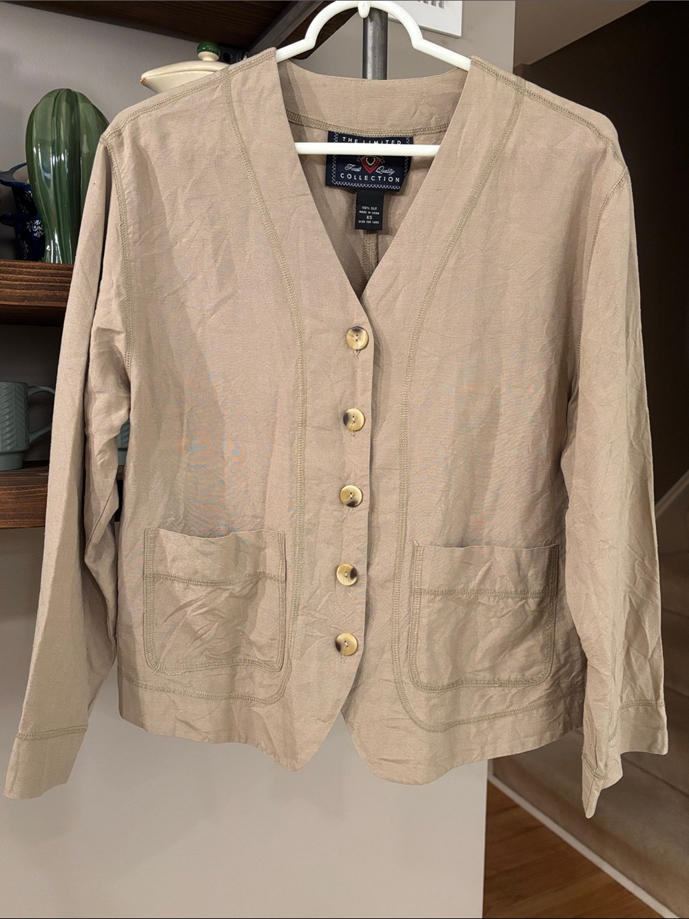 Vintage The Limited 100% Silk Textured Utility Jacket/Shirt XS Beige